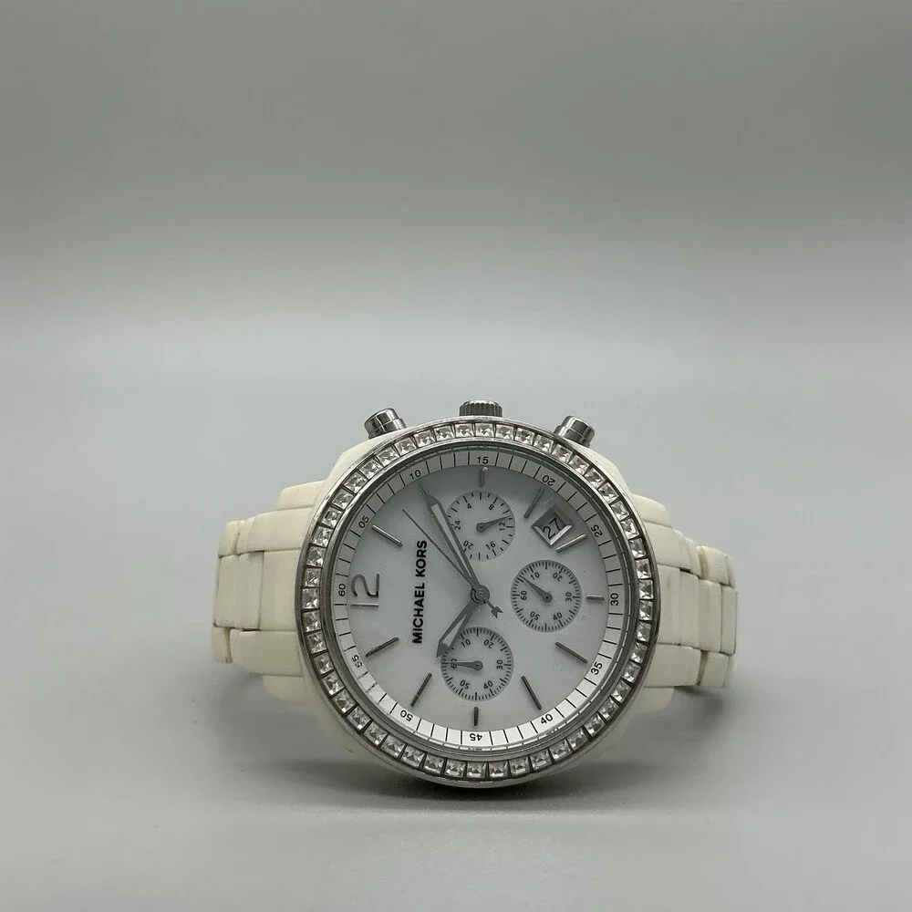 Michael Kors Womens Watch 39mm Silver Tone Chrono MK5079 New Battery 6.5